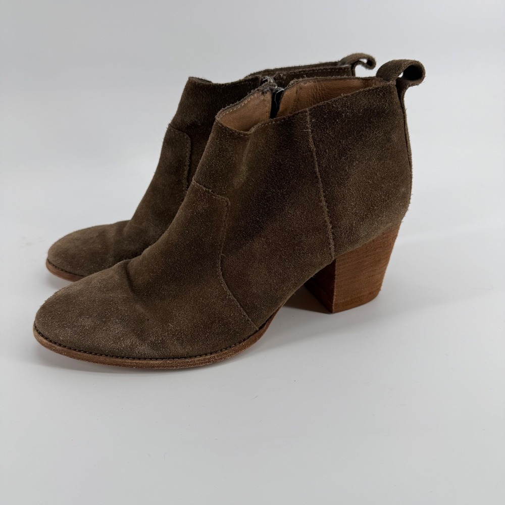 Madewell Women's 9 Brown‎ Suede Ankle Boots Stacked Block Heel Side Zip